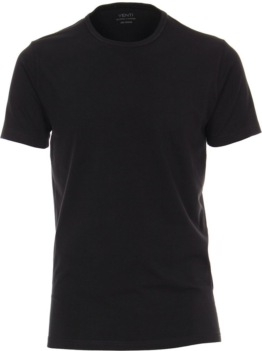 Venti Basis T-shirt Met Stretch Ronde hals Zwart 2-Pack - S