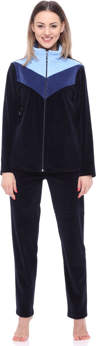 Merry Style – Dames Huispak – Vrijetijdspak – Velours – MS-MG-F-SUIT3-n – Marineblauw/Donkerblauw/Lichtblauw – XXXXXL