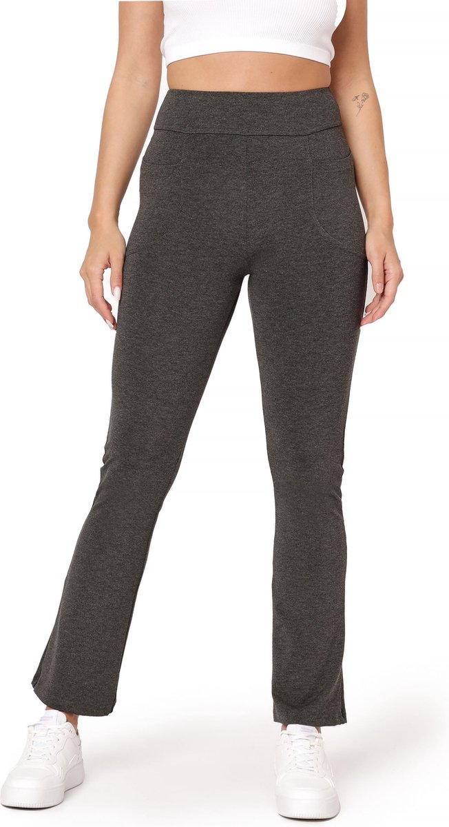 Bellivalini Dames Yogabroek - Sport - Vrijetijdsbroek - Lang - Viscose - Sportbroek - BLV-BLV50-282-YPF - Donker melange - XS