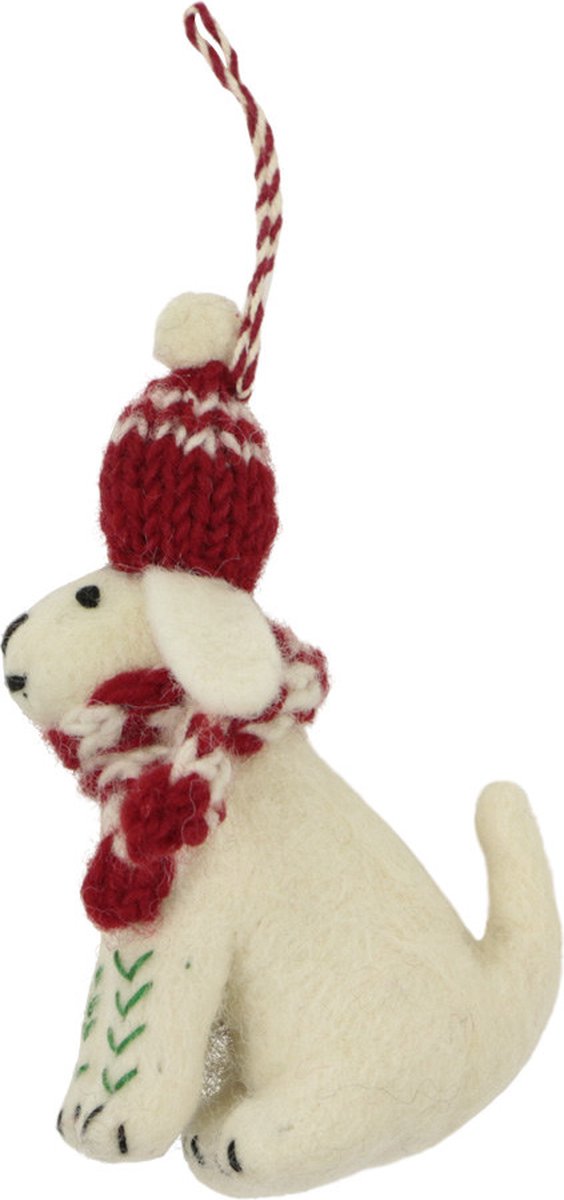 Ornament vilt kerst hond muts/sjaal rood