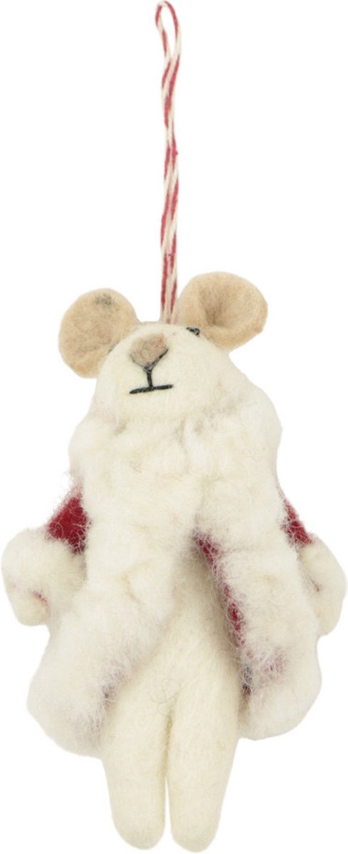 Ornament vilt kerst muis jas rood
