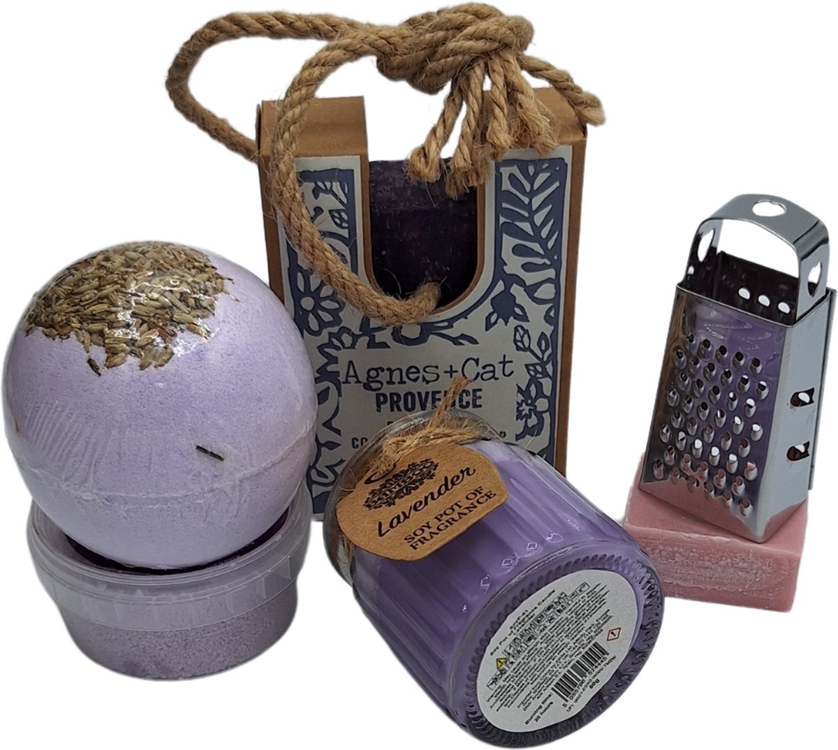 Goedkoopste SOFTnaturals - giftset Purple large - 6 producten - Aromaesti shampoobar Lavendel - Agnes Cat bodybar Provence - Agnes sojakaarsje Lavendel - amberblokje met raspje - Sinterklaas - klein cadeautje - kerst cadeautje - kerst - sinterklaas