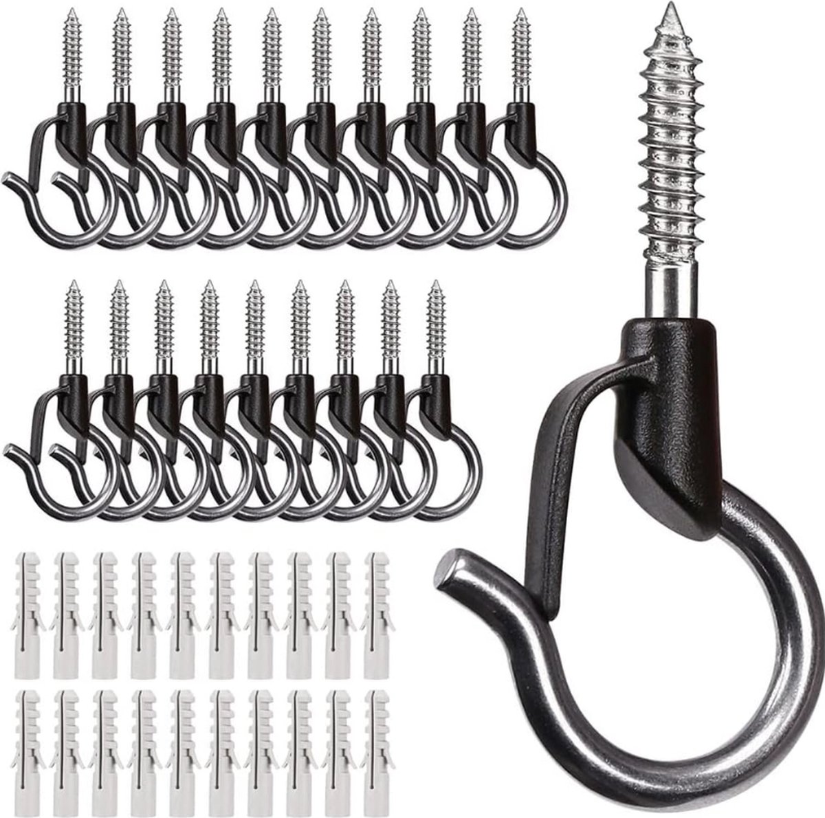 20 Stuks Inschroefhaakhanger Voor Kerstverlichting Buiten Tuin Hangende Plant Draaddraad Kopjes Keukengerei Met Veiligheidsgesp 4 8 cm 40 Lbs Zwart