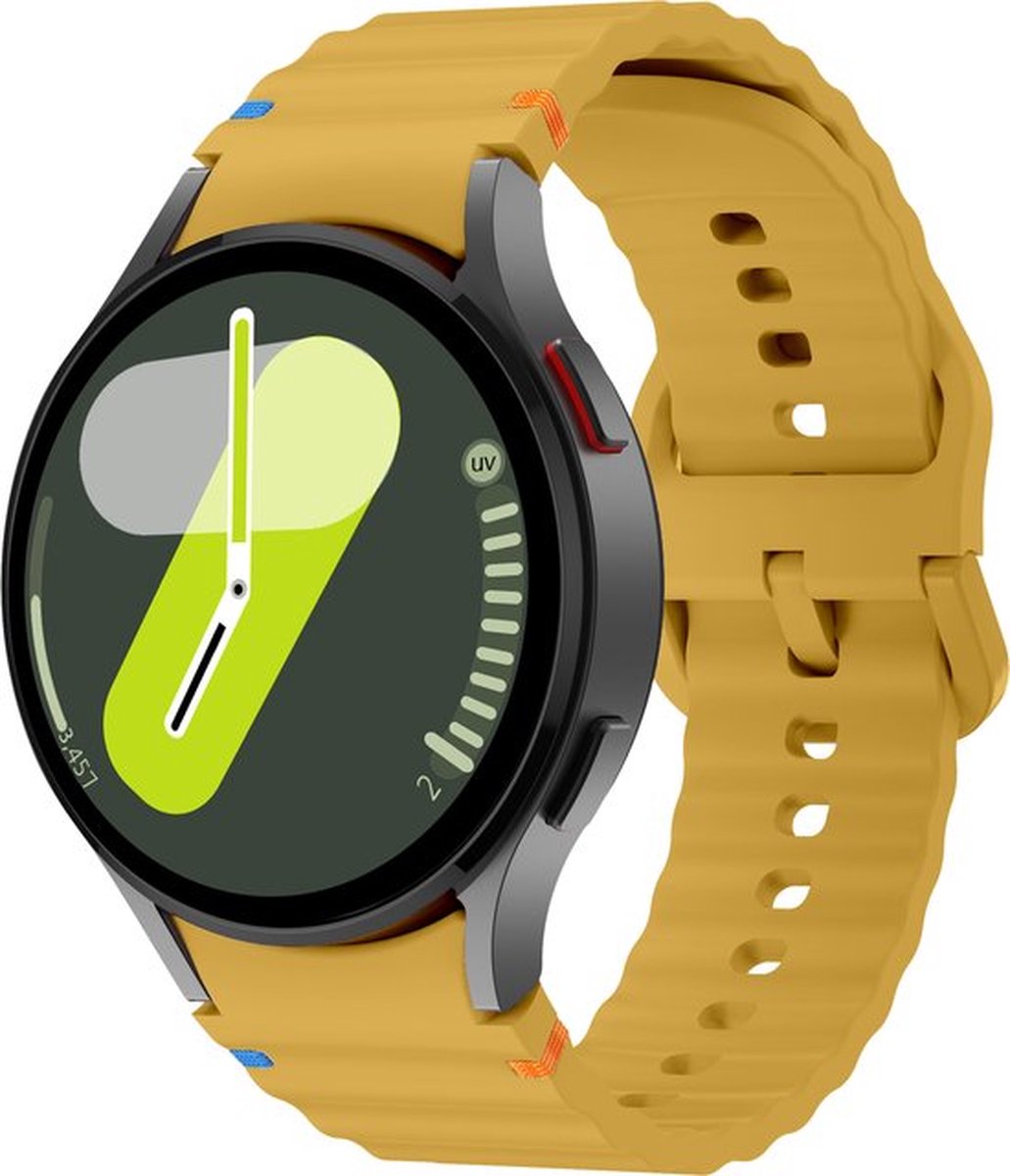 By Qubix - Wave Sportband met aansluitknop - 20mm - Oker - Geschikt voor Samsung Galaxy Watch 7 (40 & 44mm) - Galaxy Watch FE - Galaxy Watch 6 - Galaxy Watch 6 Pro - Galaxy Watch 5 - 5 Pro - Galaxy Watch 4 - 4 Classic