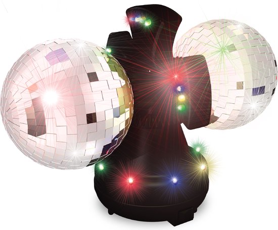PartyFunLights - Discolamp - met twee roterende spiegelbollen - gekleurde lichteffecten - LED
