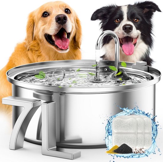 Pretty PAW® Drinkfontein voor honden | Super stille drinkfontein voor honden met 7 liter watertank | BPA-vrije hondenfontein met filter & LED | Gemakkelijk schoon te maken hondenwaterdispenser