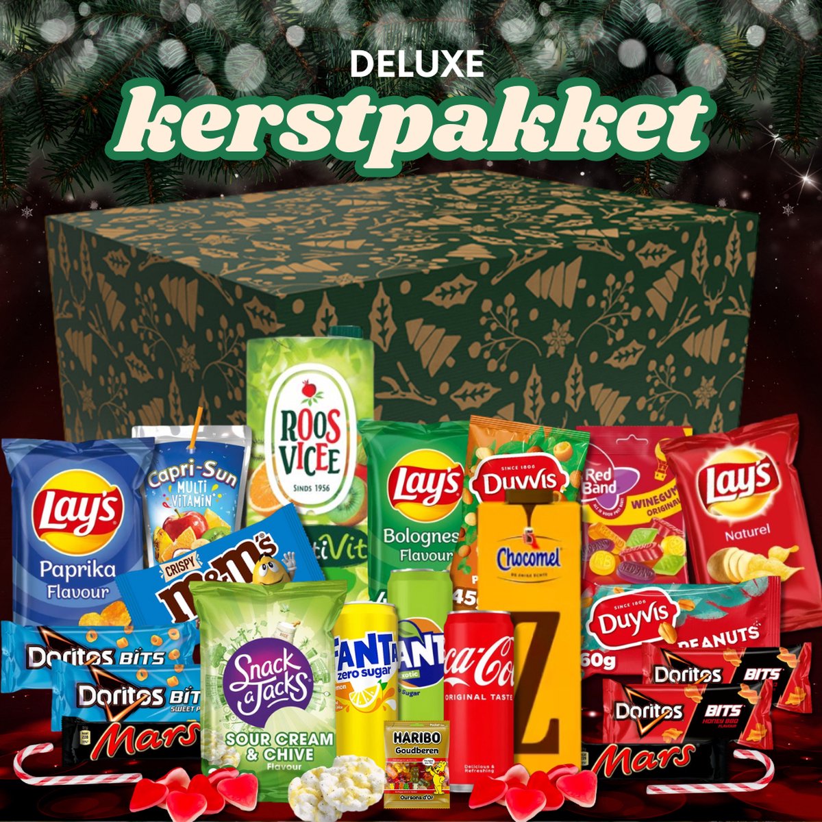 Kerstpakket Deluxe - Geschenkpakket - Vol Snacks & Drinken - Kerstpakket Eten - Kerstpakketten - 24 producten - Kerstpakket Food – foto 2