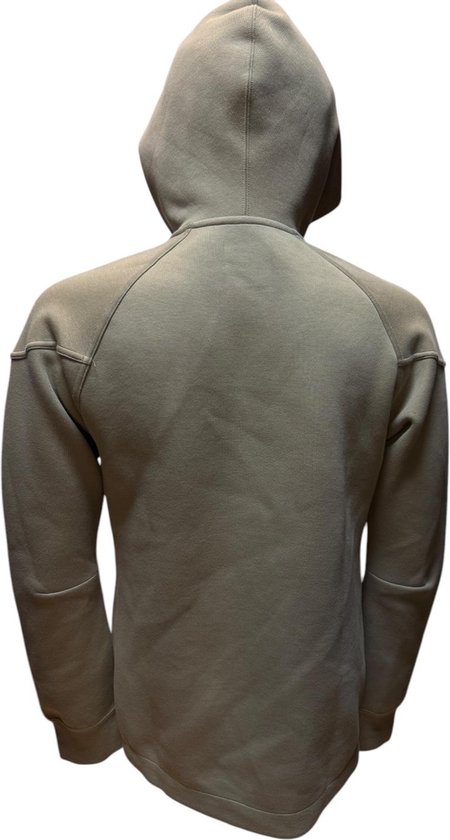 Achterkant beige Nike Tech Fleece hoodie met capuchon.