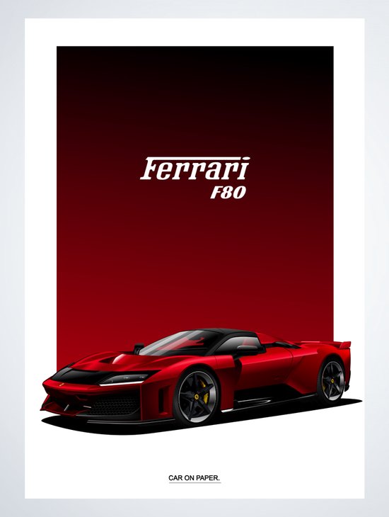 Ferrari F80 Rosso Corsa sur Poster - 50 x 70 cm - Poster Voiture Chambre d'enfant/Chambre/Bureau