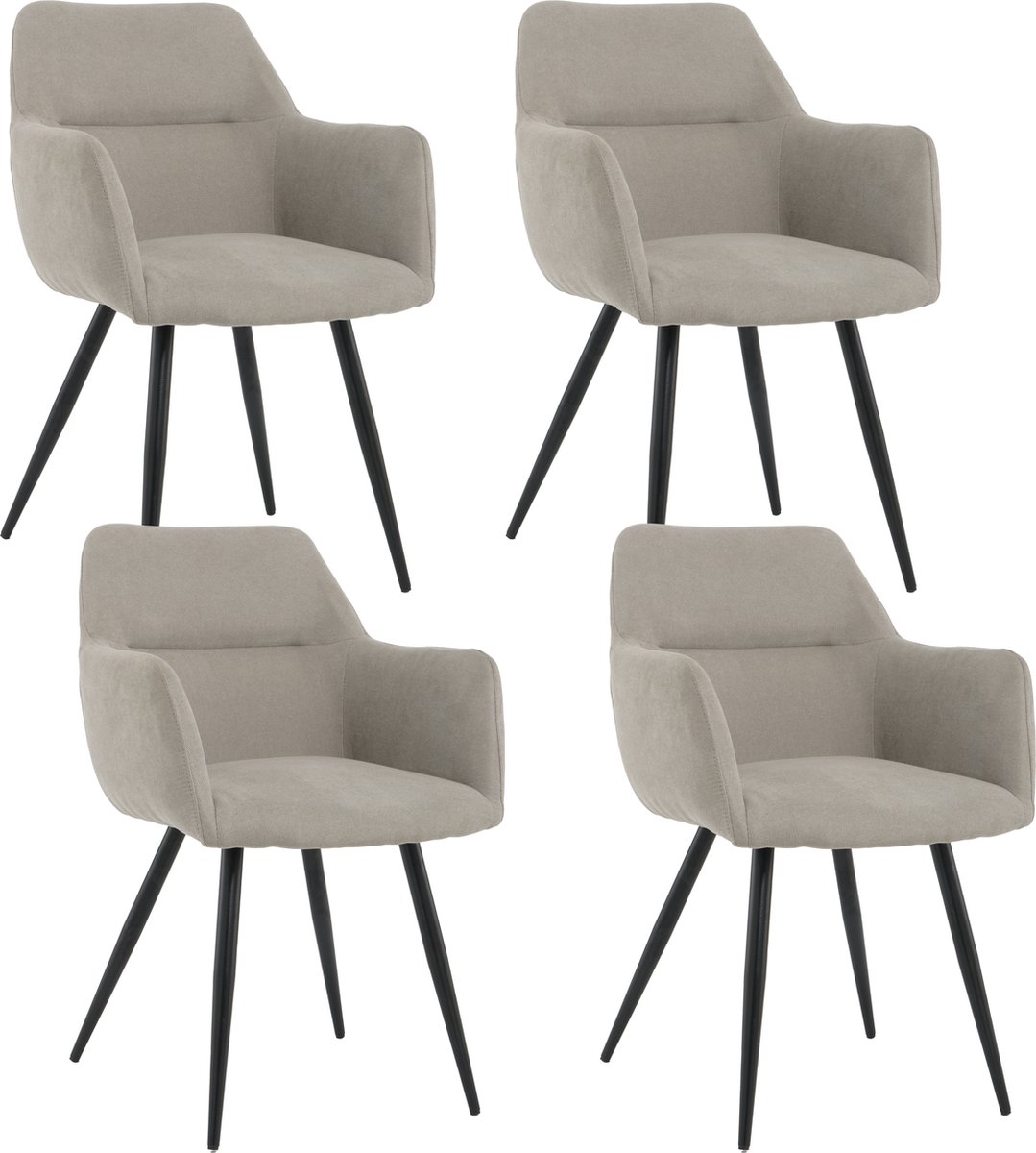 Lina Nova Eetkamerstoelen - Grijs - Set van 4 - Stof