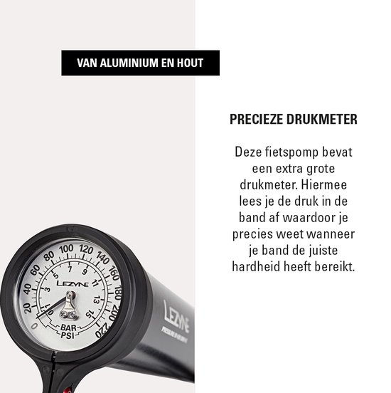 Lezyne Pressure Over Drive Y11 - Fietspomp - Vloerpomp - Analoge drukmeter - Tot 15 bar - Presta en Schrader ventielen - Aluminium - Zwart van Lezyne — afbeelding 4