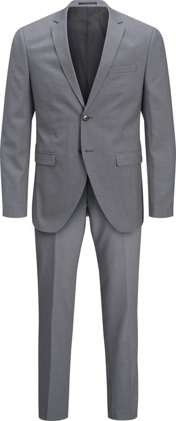 Grijs herenkostuum met jasje en pantalon, staand.