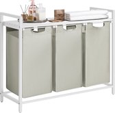 O'DADDY Panier à linge 3 compartiments - trieur de linge extensible avec étagère - 92,5 x 33 x 71 cm - métal - blanc