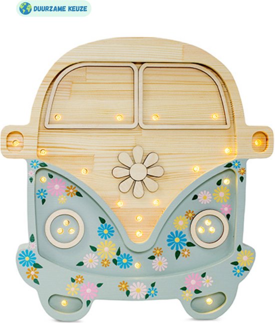 Lampe de nuit pour enfants, petites lumières, bus volkswagen, Flower power | Fabriqué à la main de manière durable.