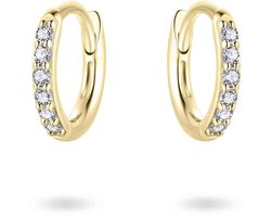 GISSER Jewels VGKCK1/10 - Oorbellen - Oorringen met Scharnier Sluiting - Massief gezet met Zirkonia - 1.5mm Breed - 10mmØ - 14 Karaat Geelgoud