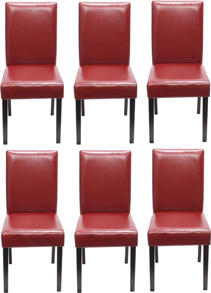 Cosmo Casa Set van 6 Eetkamerstoelen - Keukenstoelen Littau - Leer - Rood - Donkere Poten