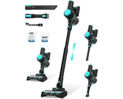 DailySupplies® Steelstofzuiger Draadloos - Stofzuiger zonder zak op accu - Inclusief Opzetstukken - Zwart met Turquoise