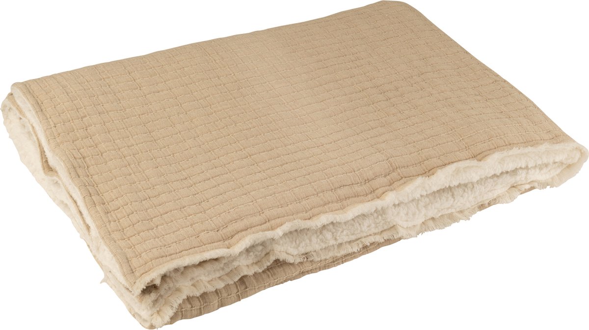 J-Line plaid Teddy Strepen Stiksel - katoen/polyester - beige - 180 x 130 cm
