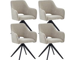 Colenis® - Emma Eetkamerstoel - Set Van 4 - Beige - Bouclé Stof - Met armleuning - Stoel