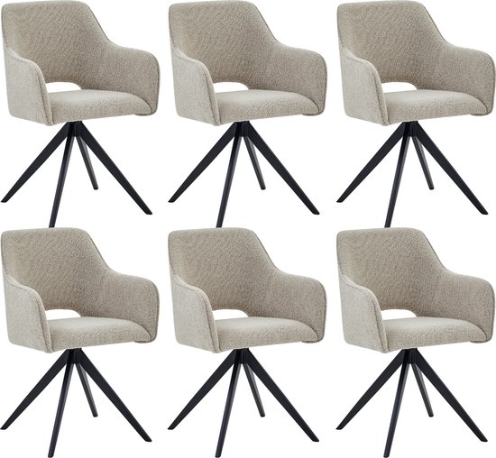 Colenis® - Chaise de salle à manger Emma - Set de 6 - Beige - Tissu bouclé - Avec accoudoirs - Chaise