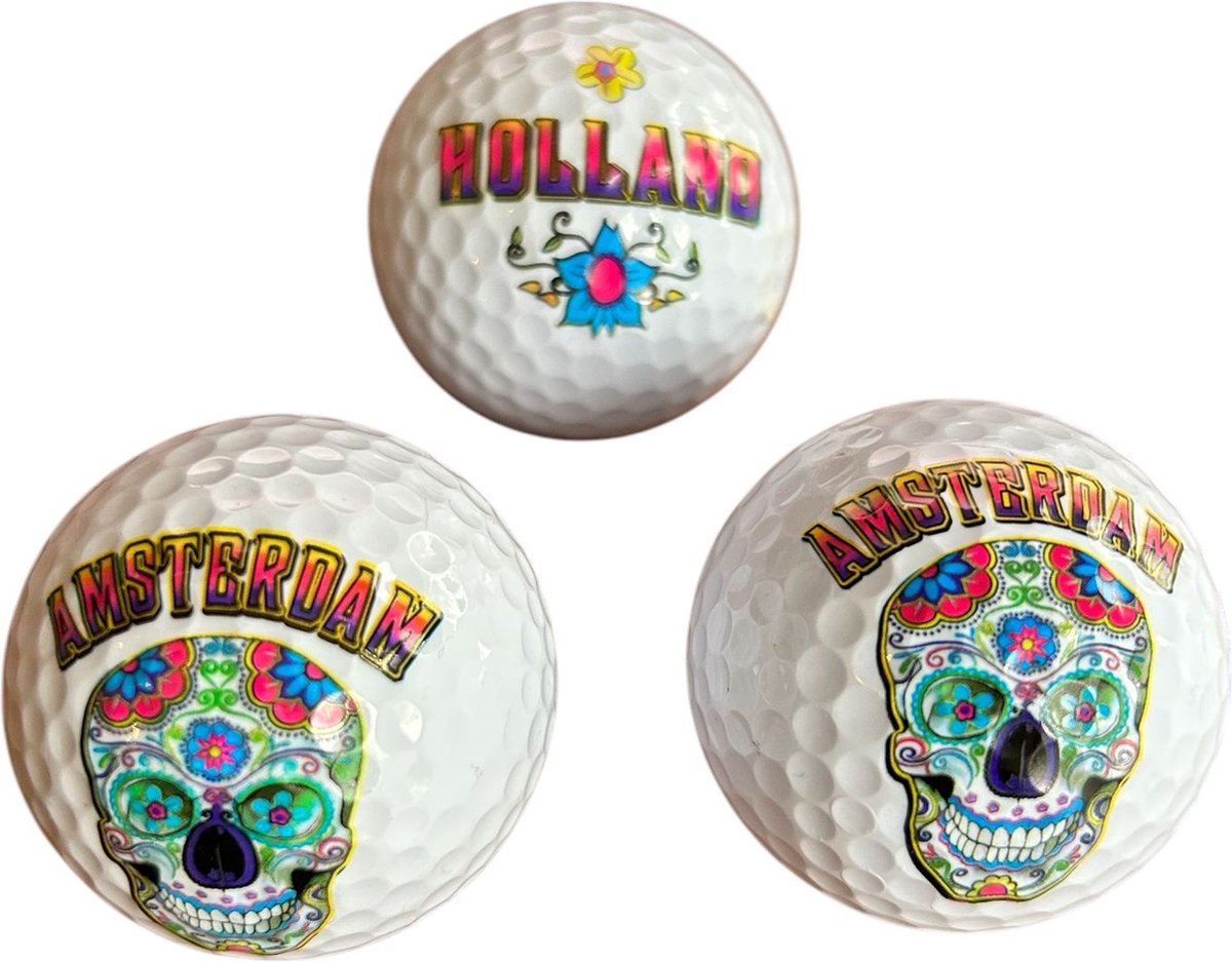 Golfpresentjes – UNIEKE Amsterdam Golfballen - Amsterdam-Holland -Doodshoofd - golfballen- Amsterdam- Golfcadeau - Golfprijs - Golfwinnaar - Golfbal - Golfprijs - Originele golfballen – golftoernooi - Cadeau golfer – golfgadget - Souvenir