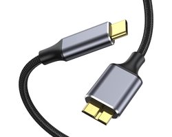 Qost - USB-C naar Micro USB-B kabel - Harde Schijf Kabel - Micro B 3.0/10Gbps - USB HDD kabel - Spacegrey - 0.5 meter