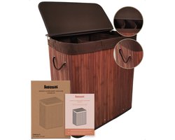 Bellettini® Bamboe Wasmand met Deksel - 3 Compartimenten Wassorteerder - 155 Liter - Bruin
