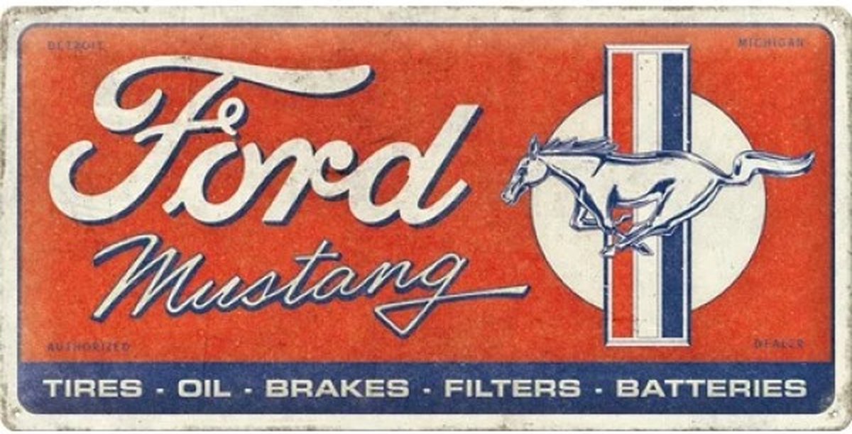 Wandbord - Ford Mustang - Horse & Stripes Logo Red - 25x50 cm