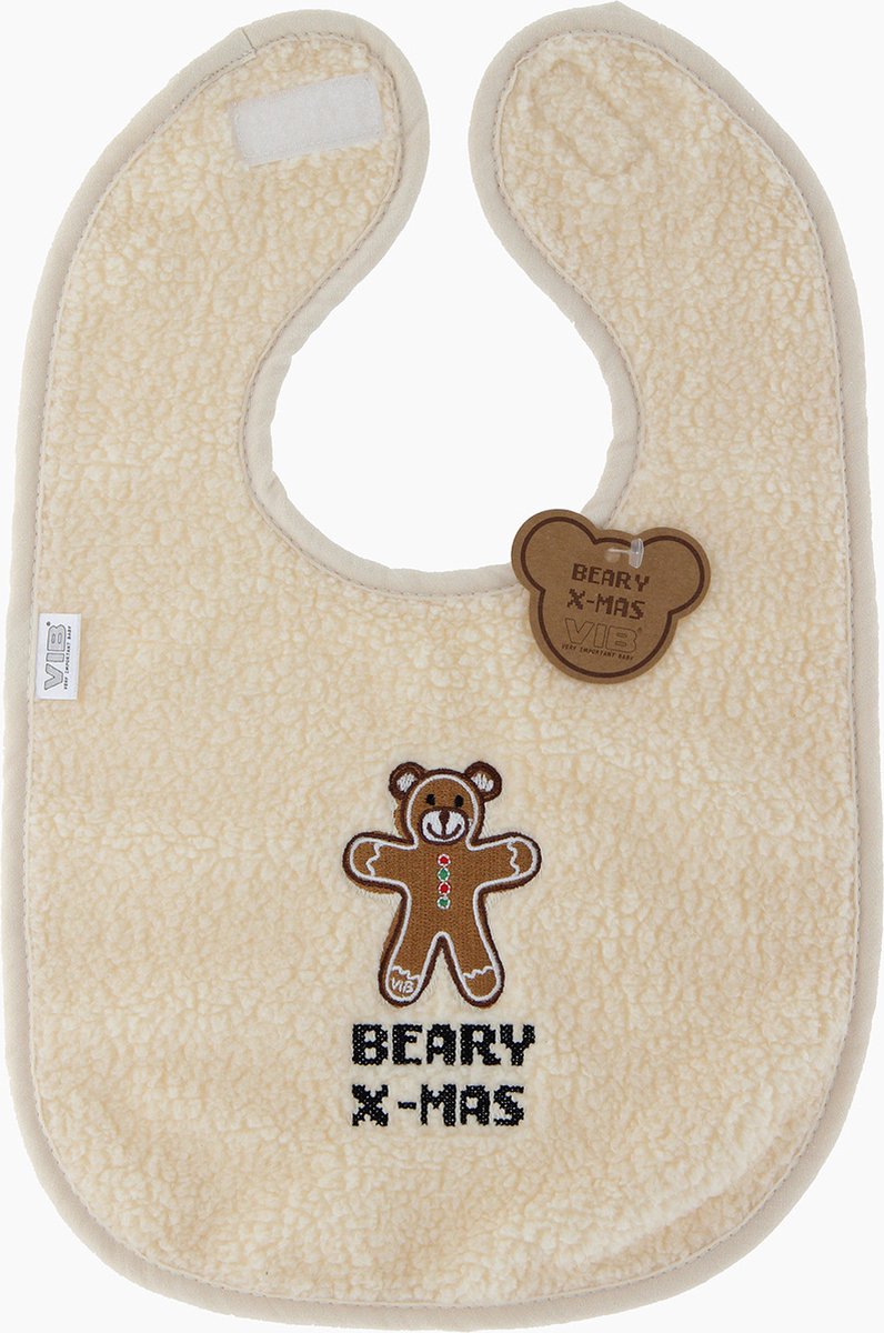 Goedkoopste VIB® - Slabbetje luxe velours - teddy beige 'BEARY X-MAS' - 1 stuks - Babykleertjes - Slabbetjes - zwangerschap aankondiging - baby aankondiging