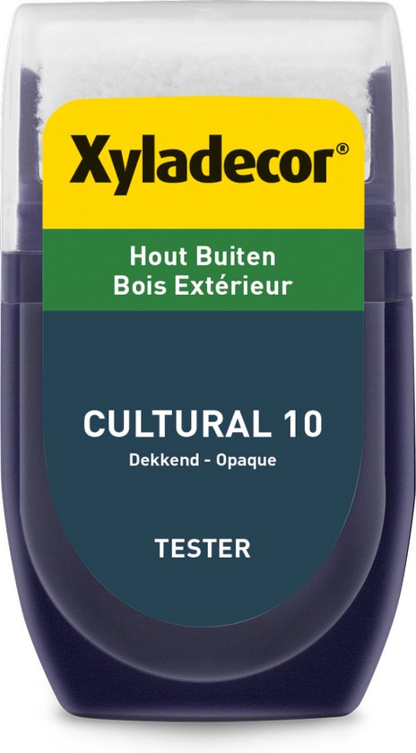 Xyladecor tester, "Cultural 10 Dekkend - Opaque" op de voorkant.