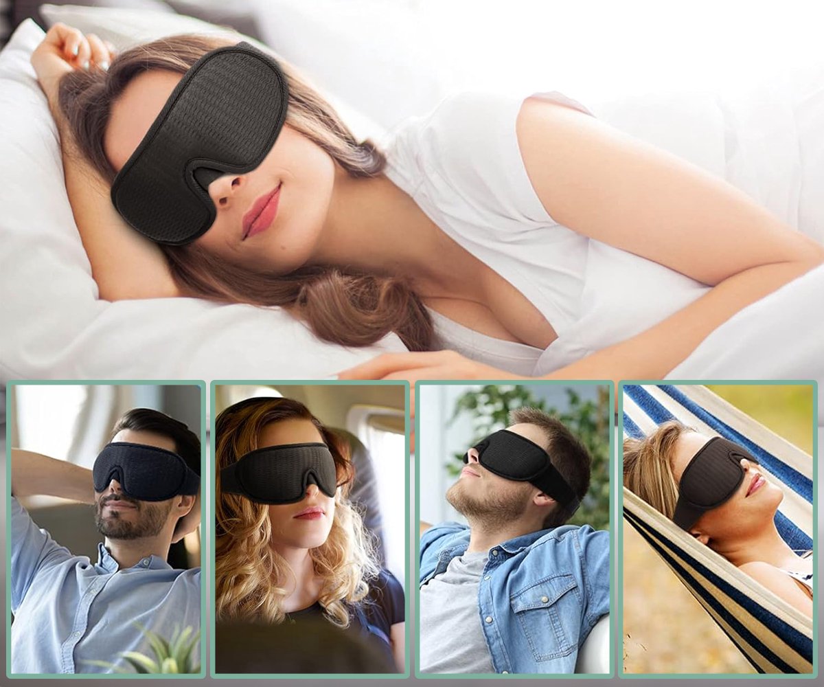 Loti Luxe Slaapmasker - 3D Ergonomisch - 100% Verduisterend - Traagschuim - Slaap Masker - Oog Masker – Ergonomisch Slaapmasker – Zwart — afbeelding 4