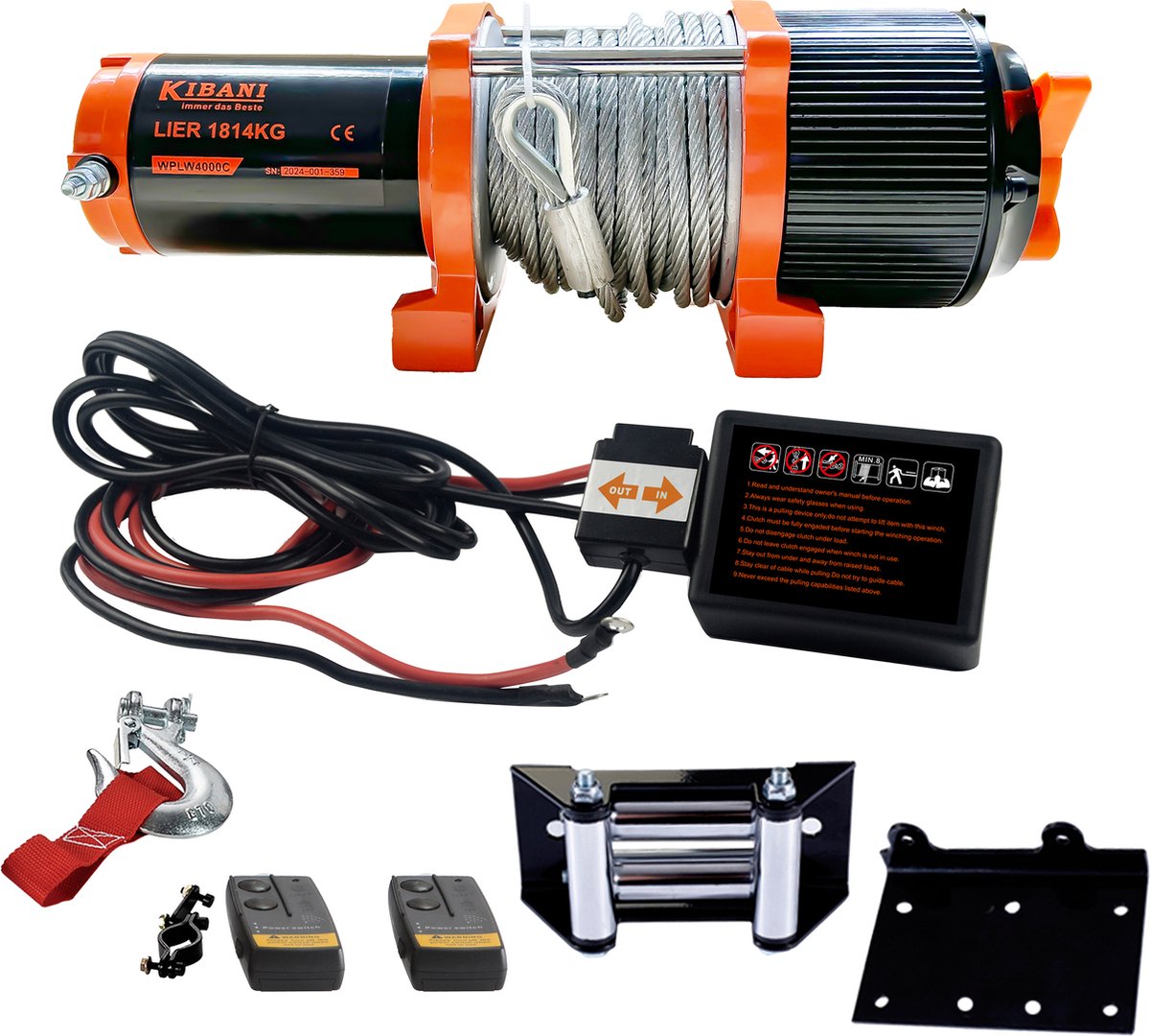 Kibani Elektrische Lier 12V 1814kg met Twee Afstandsbedieningen - incl. Bevestigingsmateriaal - Bumperlier - Trekwerkzaamheden - Takel - Handlier