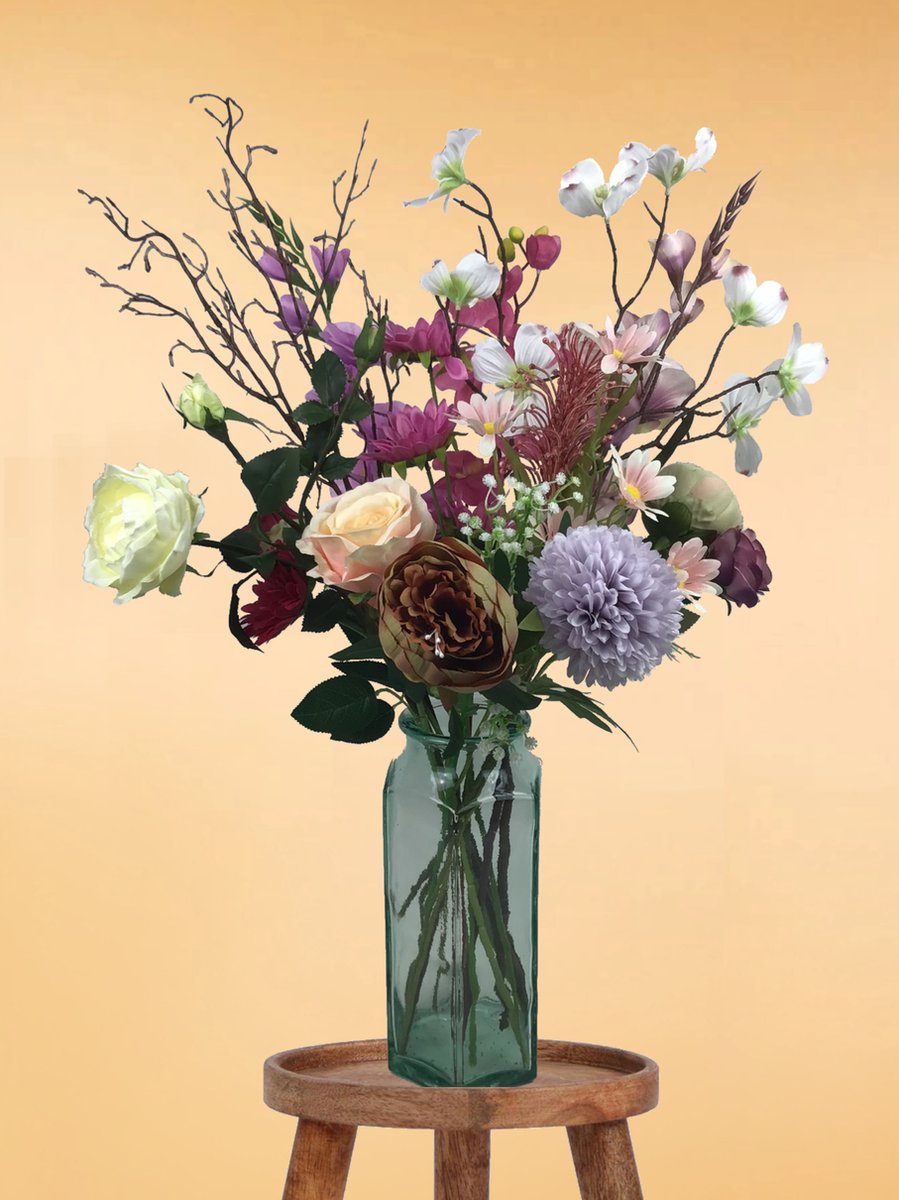 The Bloomistic® – Zijden Boeket – 70-80 cm hoog – Kunstbloemen – 17 stelen – moederdag – nepbloemen – housewarming cadeau – decoratie – decoratie woonkamer