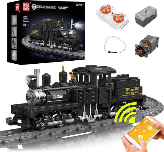 Mould King - Technic city stoomtrein elecktrisch | Trein met treinrails icons modelbouw | Creator classic treinen bouwpakket met lego of mega bloks | Technische speelgoed ideas expert volwassenen & kinderen | 880 bouwstenen