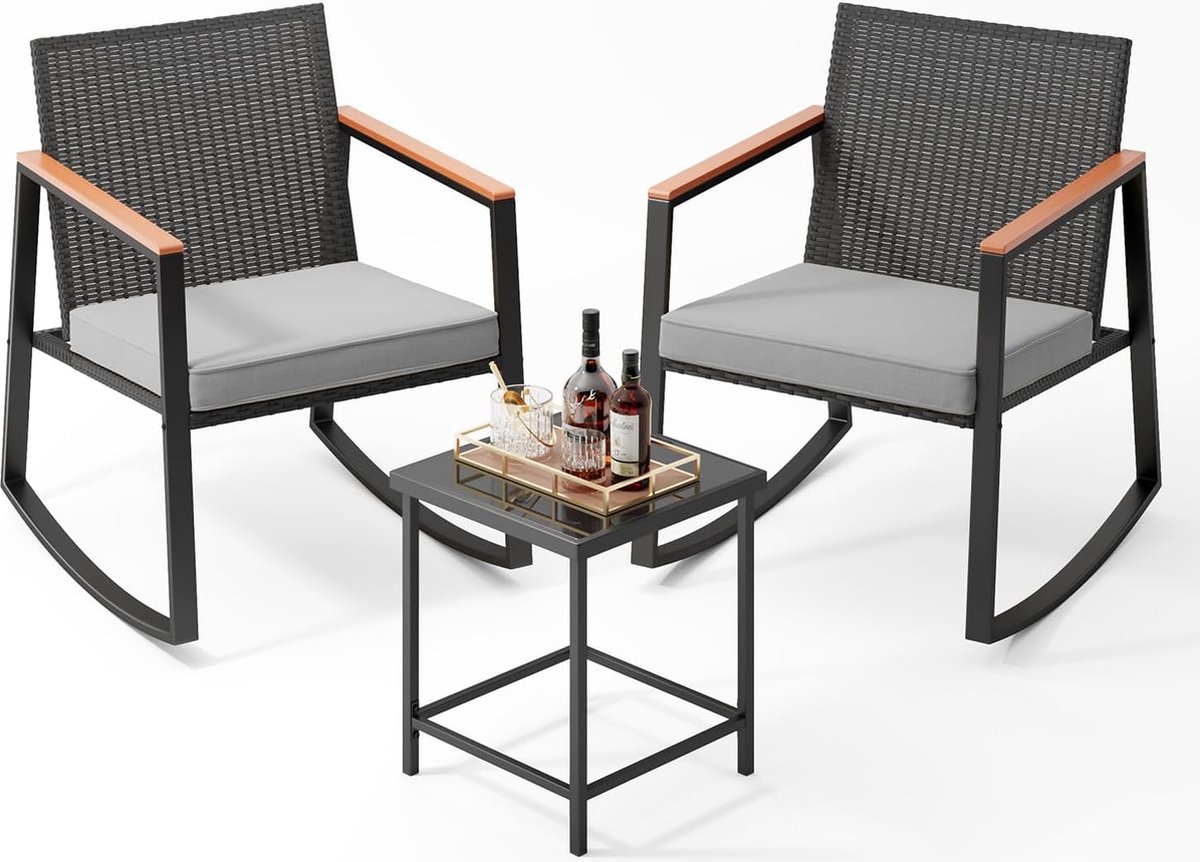 Tuinmeubelset, set van 3 tuinmeubelen, rotan bankset voor buiten, voor balkon, veranda, terras (grijs)