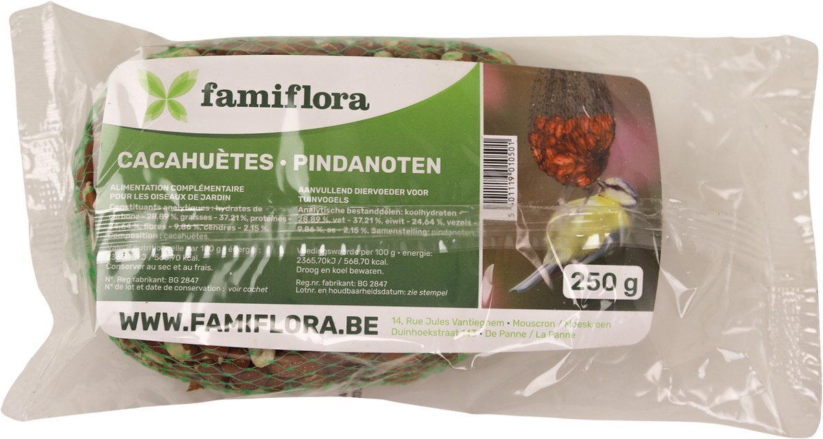 Famiflora pindanootjes in netje 250 g - Handig netje: eenvoudig op te hangen en voedertijd efficiënt gebruiken - Krachtvoer voor winter: helpt vogels energiek te blijven tijdens koude dagen