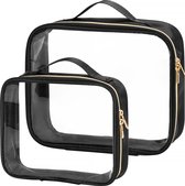 YONO Reis Toilettas Transparant - Make Up Tasje Vliegtuig - Toiletzak Doorzichtig - Etui - 2 Stuks - Zwart