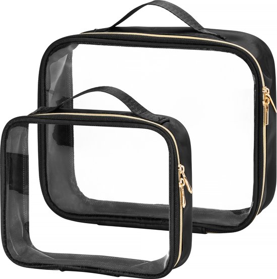 YONO Reis Toilettas Transparant - Make Up Tasje Vliegtuig - Toiletzak Doorzichtig - Etui - 2 Stuks - Zwart