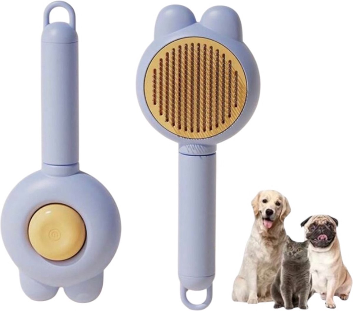 Twenty Two™ borstel met katten oren paars voor katten/honden - zelfreinigende verzorgingsborstel voor dieren, verzorging en verwijdering van de ondervacht, dierenborstel, verwijdert 95% van de dode haren - van milieuvriendelijke ABS/TPR-materialen