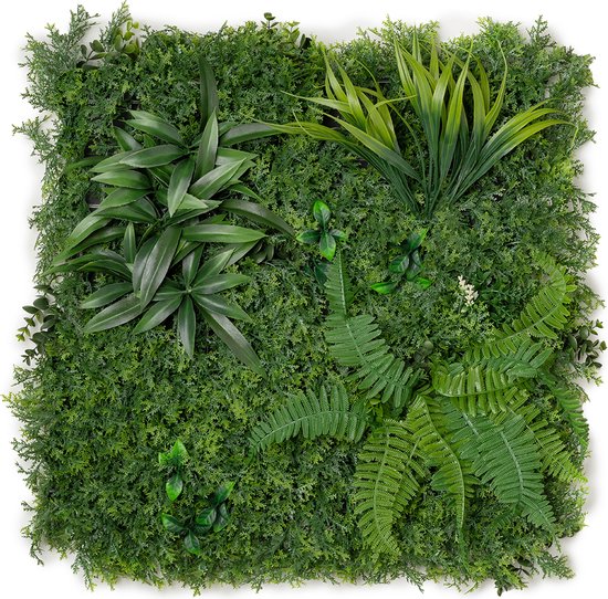 Kunsthaag plantenwand - Planten muur - Voor binnen en buiten - Mos, Siergras en Varens - 50 x 50 cm