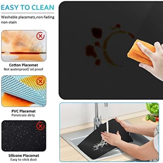 Homaxy afwasbare placemats set van 6 placemats afveegbaar linnen hittebestendige placemats antislip dubbelzijdige tafelonderzetters placemats stof, Antraciet