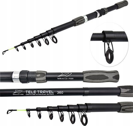 MOZY® - Canne à pêche télescopique - Zwart - 360 cm - Poids de lancer 30 à 80 Grammes - Canne à lancer - Cannes à pêche - Canne à pêche Télescope - Enfants et Adultes