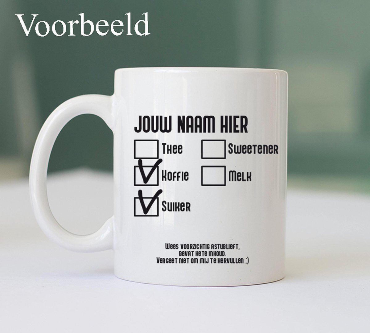 Mok met Eigen foto of Logo " Koffie - Melk - Sweetener " - Kantoor Accessoires - Kantoor Artikelen - Mok met Eigen Foto