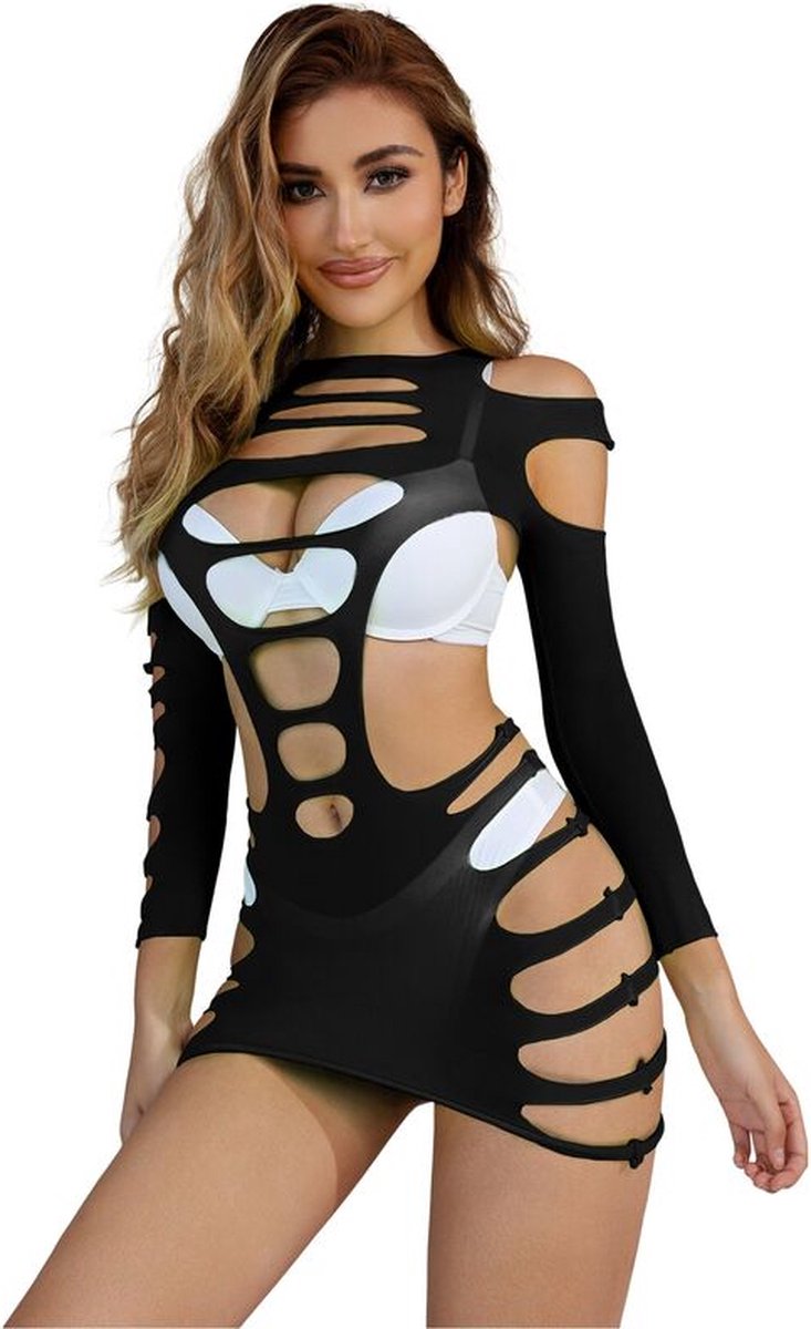 SUBBLIME - 952266 LANGE MOUW ELASTISCHE VISNET BODYSTOCKING ZWART ONE SIZE | BODY | EROTISCHE BODY | LINGERIE | EROTISCHE LINGERIE