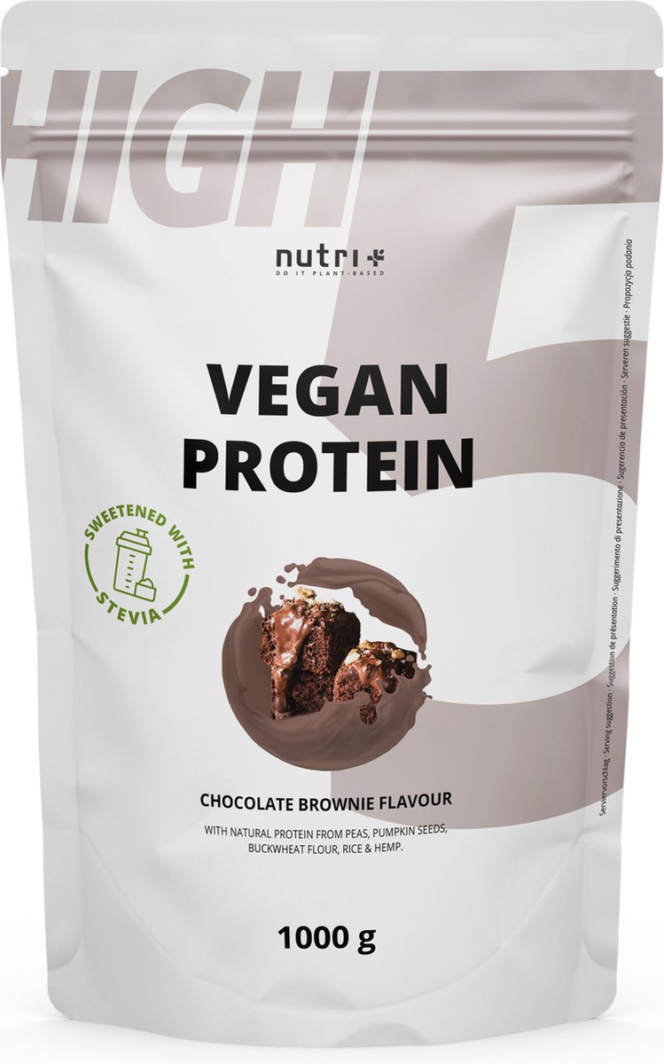 Goedkoopste nutri High 5 Protein - Eiwitpoeder Chocolate Brownie - Veganistisch proteïnepoeder - met vijf plantaardige eiwitten - glutenvrij en lactosevrij - met stevia - 1000 g