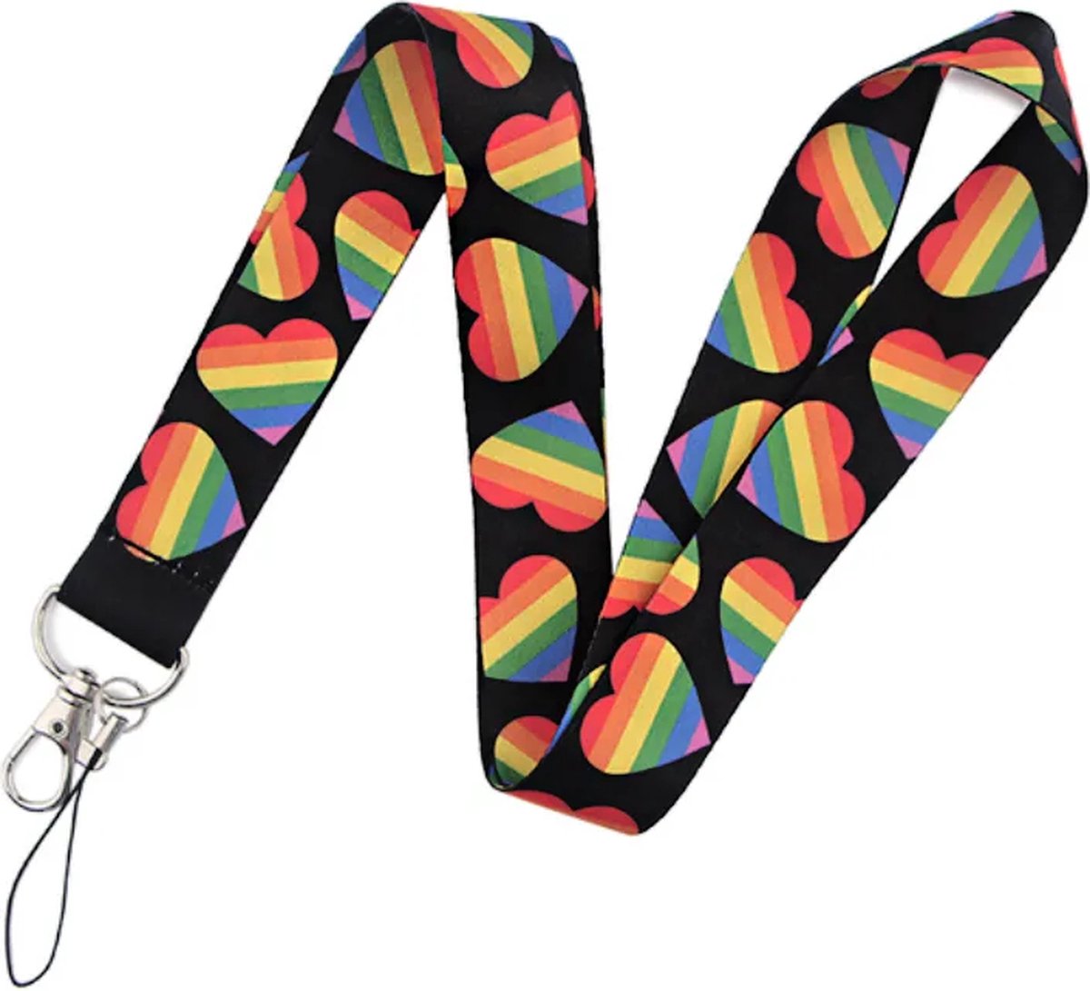 Travel Cords - Keycord Rainbow Hearts - stevig lanyard - sleutelhanger - sleutelkoord - met telefoonkoord - sleutels