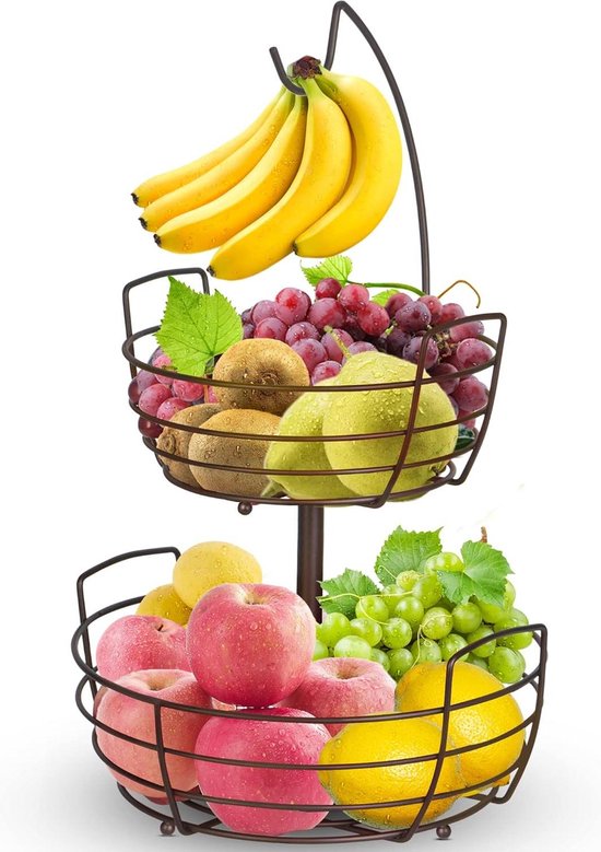 Zwarte La'Moussawi ® Bomclap Fruitmand met bananenhouder, 2 Zwarte La'Moussawi ® Bomclap Fruitmand met bananenhouder, 2