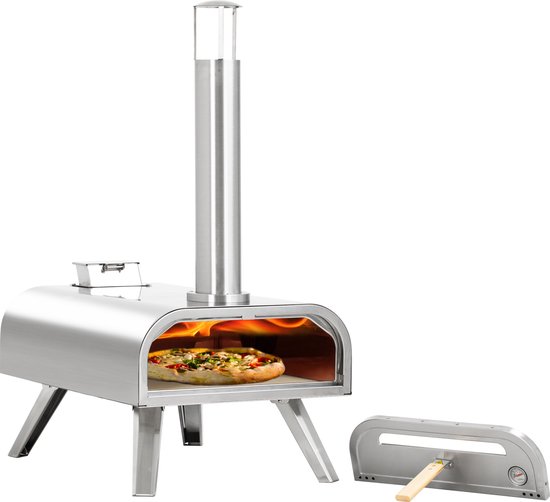BIGHORN Pizza Pellet Oven - 16inch - Pizza oven voor Buiten - Draagbaar - Opvouwbaar - Ingebouwde Thermometer - Glazen Deur - RVS Pizza oven - W36xL70xH72cm