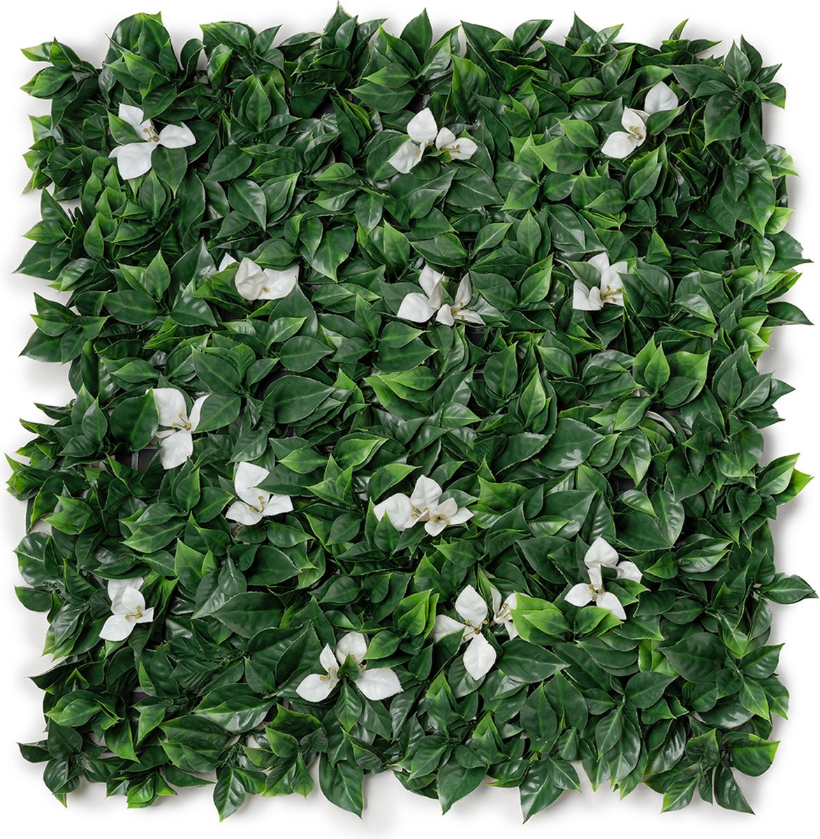 Kunsthaag plantenwand - Planten muur - Voor binnen en buiten - Groene bladeren en Witte bl