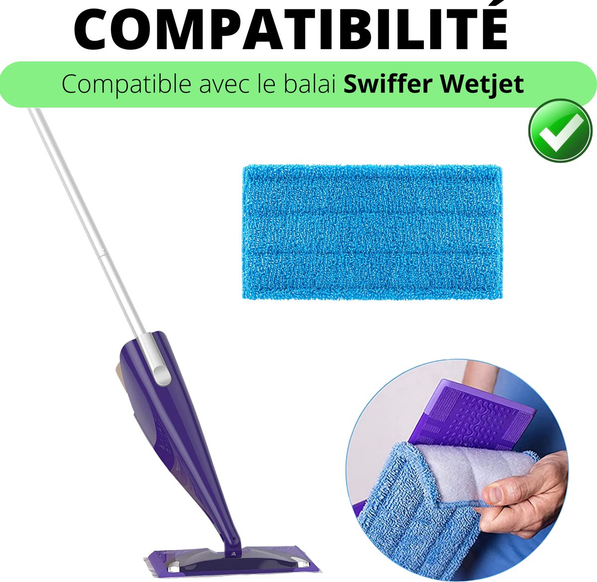 GIDWRIY 2 stuks herbruikbare doekjes voor Swiffer Wetjet microvezel, wasbaar, reservepad, microvezel dweildoek voor Swiffer Sweeper, microvezel dweilpads